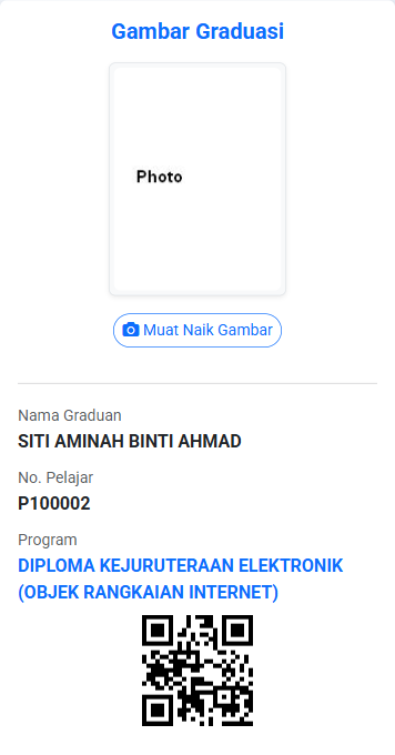 Kad Gambar Graduasi — butang Muat Naik Gambar
