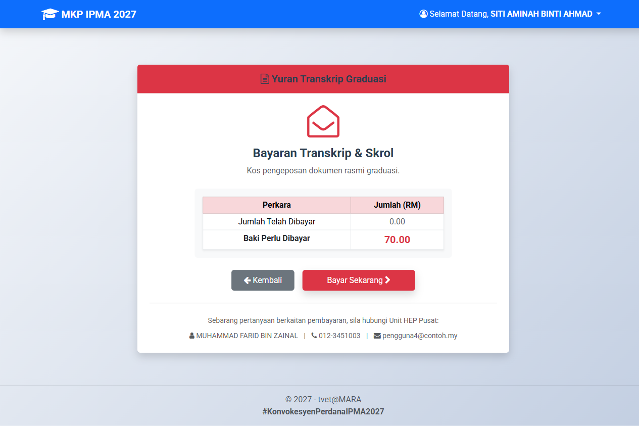 Bayaran Yuran Transkrip